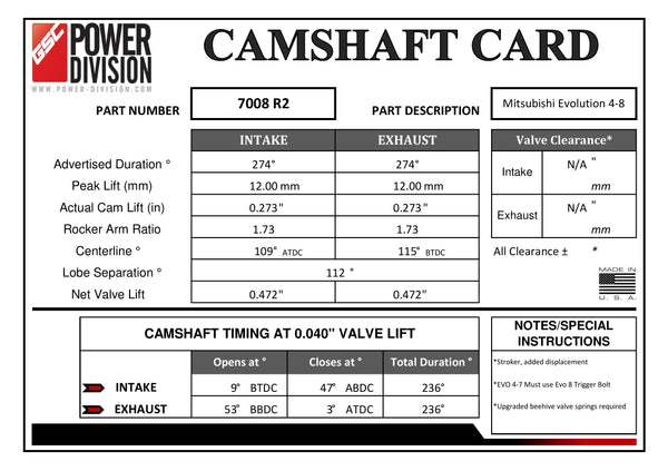 CAMSHAFT CARD - GSC7008R2