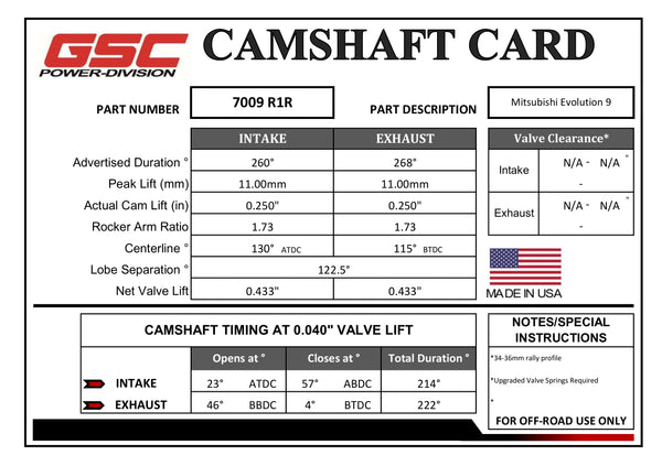CAMSHAFT CARD - GSC7009R1R
