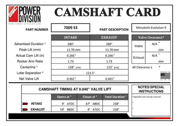 CAMSHAFT CARD - GSC7009S3
