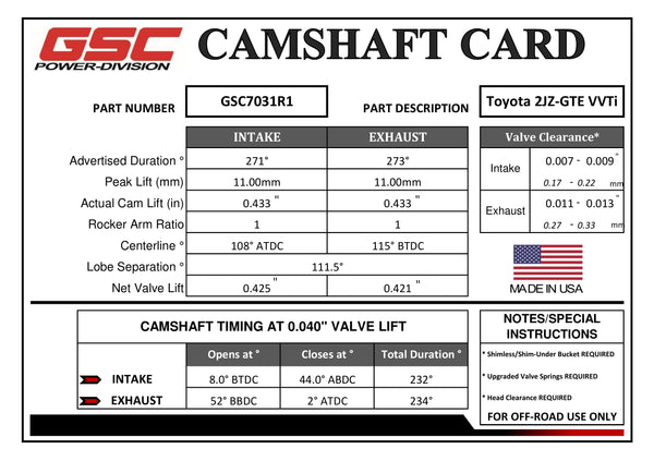 CAMSHAFT CARD - GSC7031R1