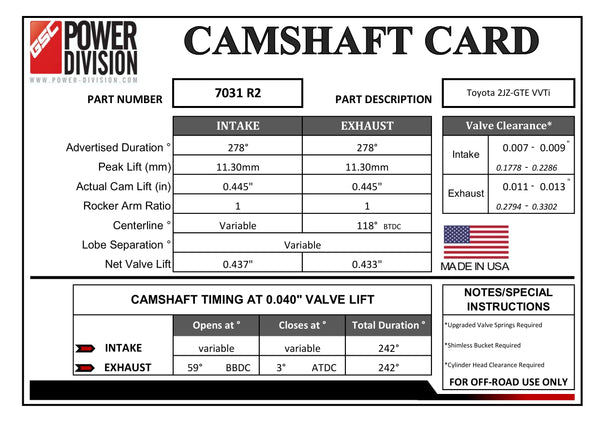 CAMSHAFT CARD - GSC7031R2