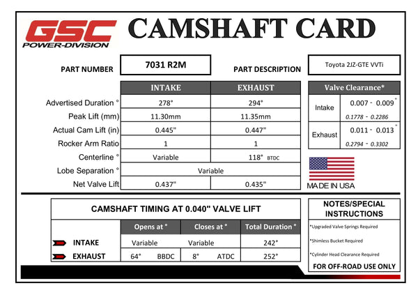 CAMSHAFT CARD - GSC7031R2M