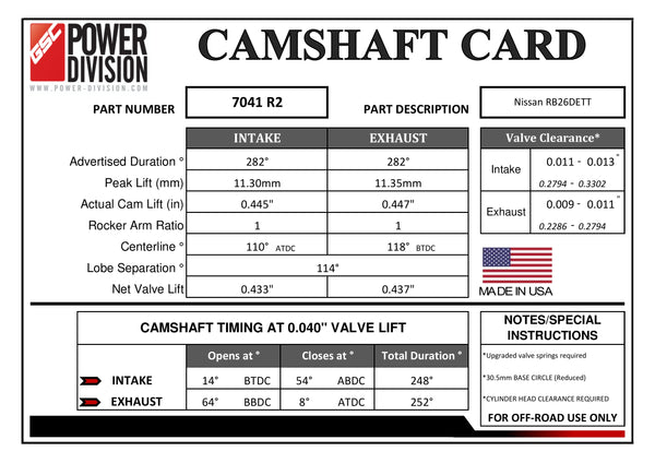 CAMSHAFT CARD - GSC7041R2