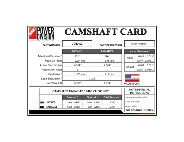 CAMSHAFT CARD - GSC7041S2