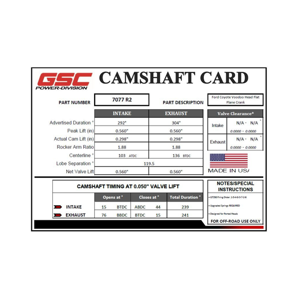 CAMSHAFT CARD - GSC7077R2