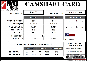 GSC Power-Division Billet Evolution 4-8 R3 Camshafts