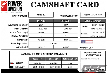GSC Power-Division Billet 1JZ-GTE VVTi S2 Camshafts